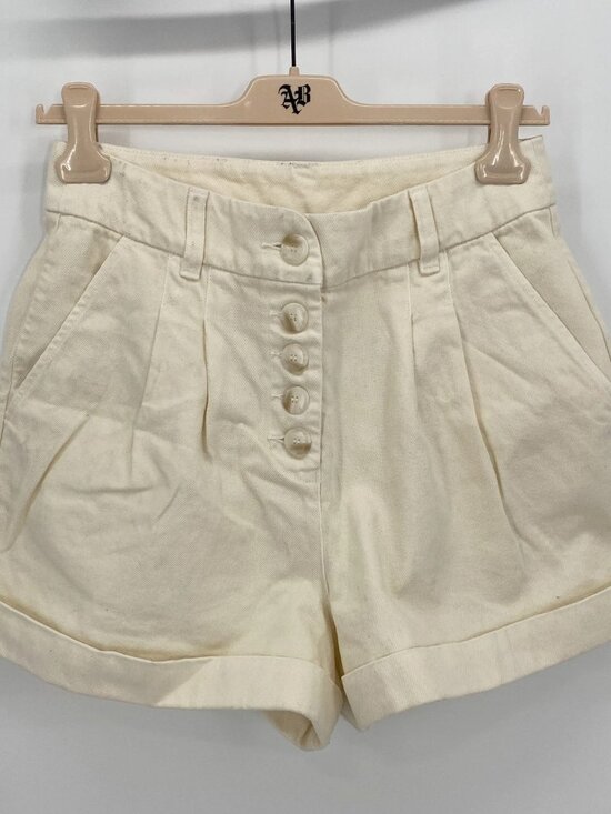 Sezane Pants - Sezane Women's Wallace Shorts Ecru Size US 6 High-Waisted Stitched Pleats Flared